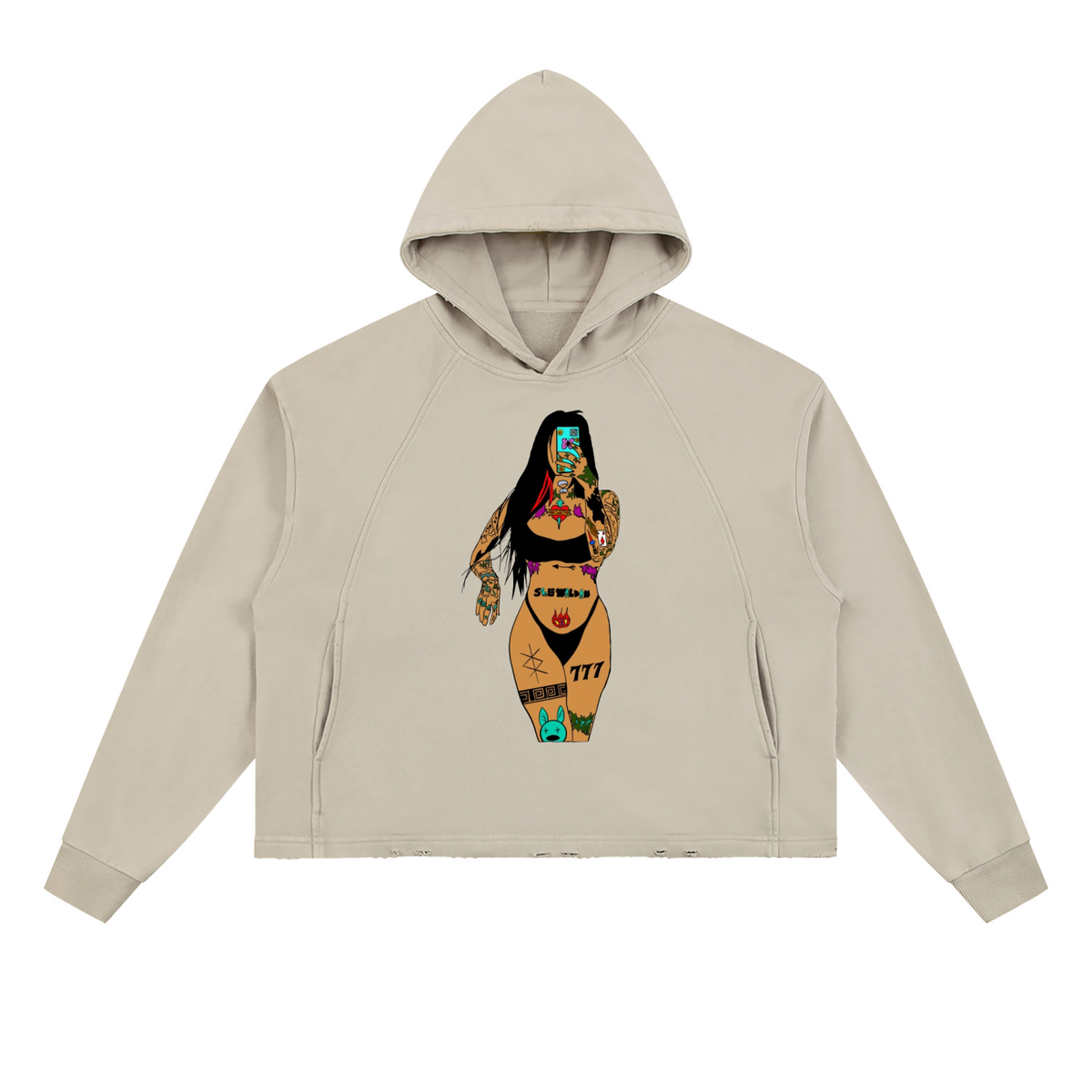 Vintage Washed Frayed-Hem Hoodie