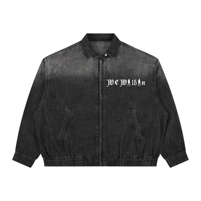 Unisex Vintage Wash Full-Zip Denim Jacket