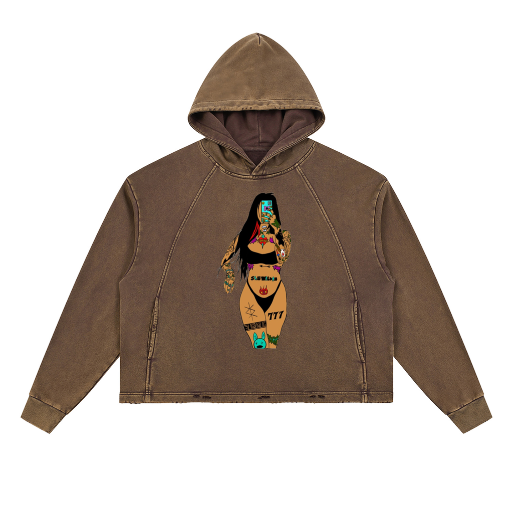 Vintage Washed Frayed-Hem Hoodie