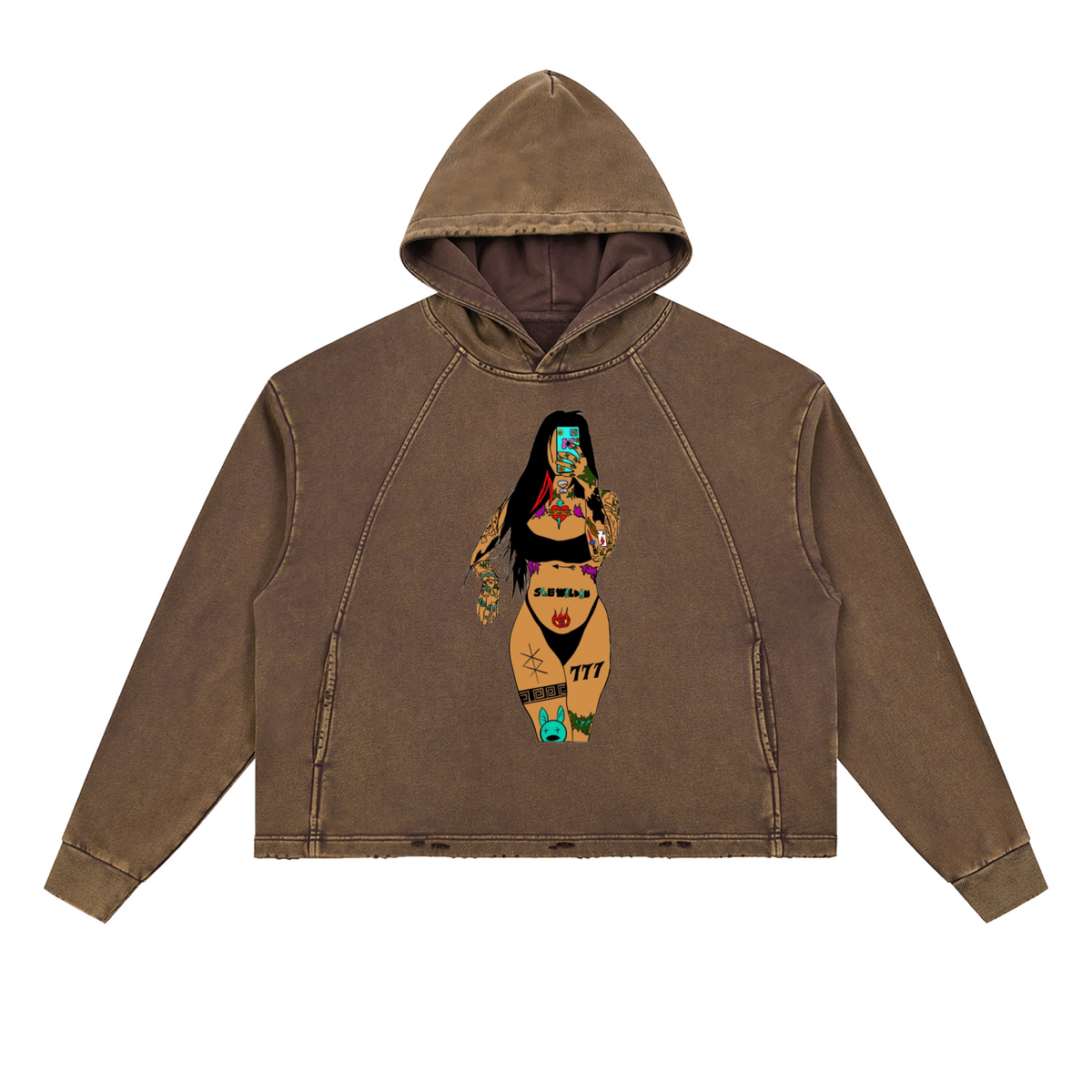 Vintage Washed Frayed-Hem Hoodie