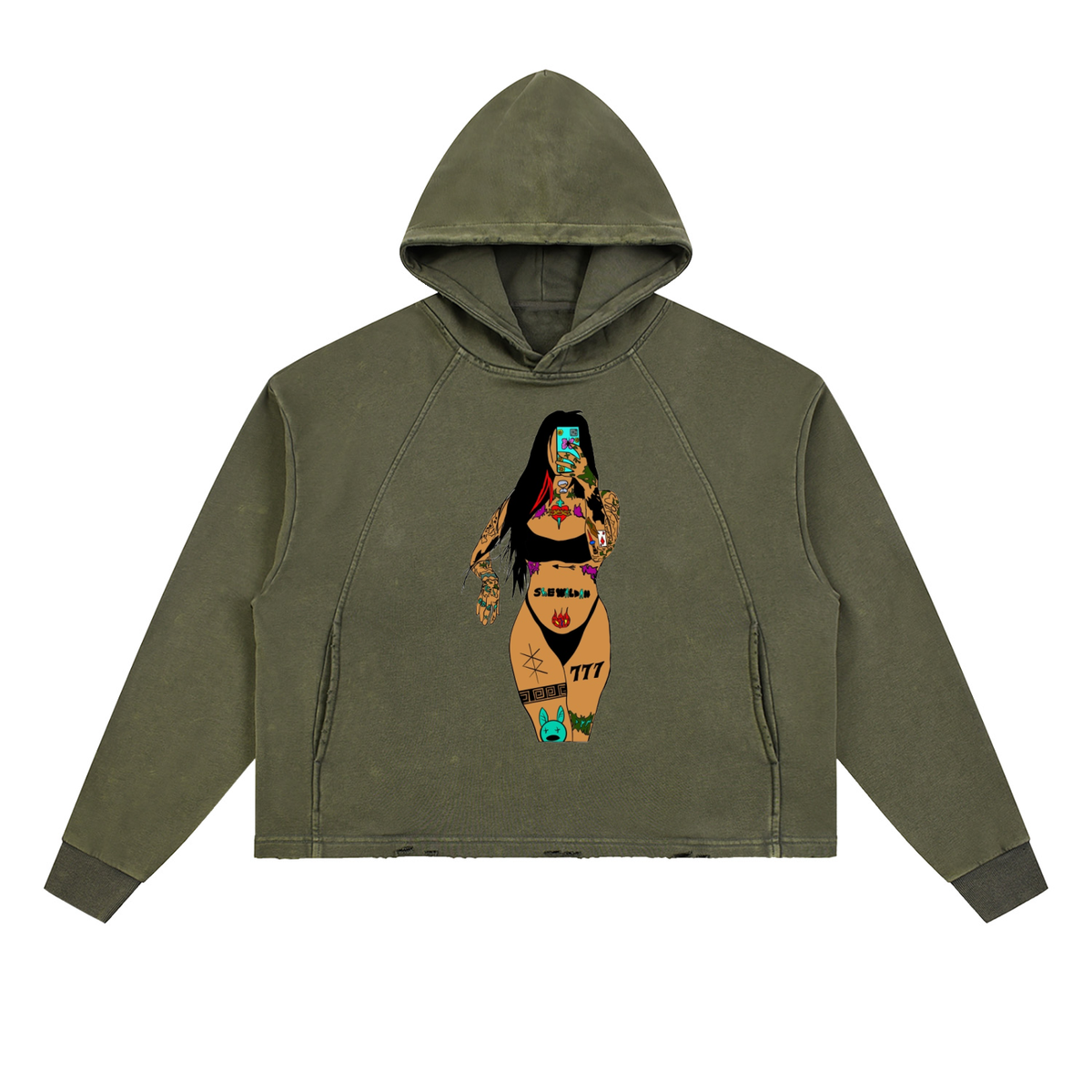 Vintage Washed Frayed-Hem Hoodie