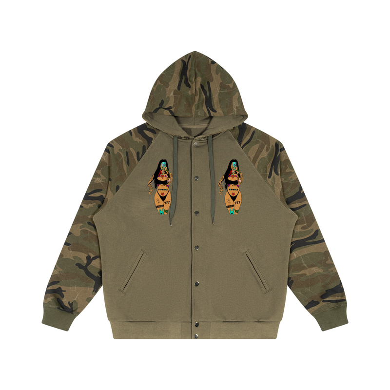 Unisex Camo-Splice Raglan Zip Hoodie