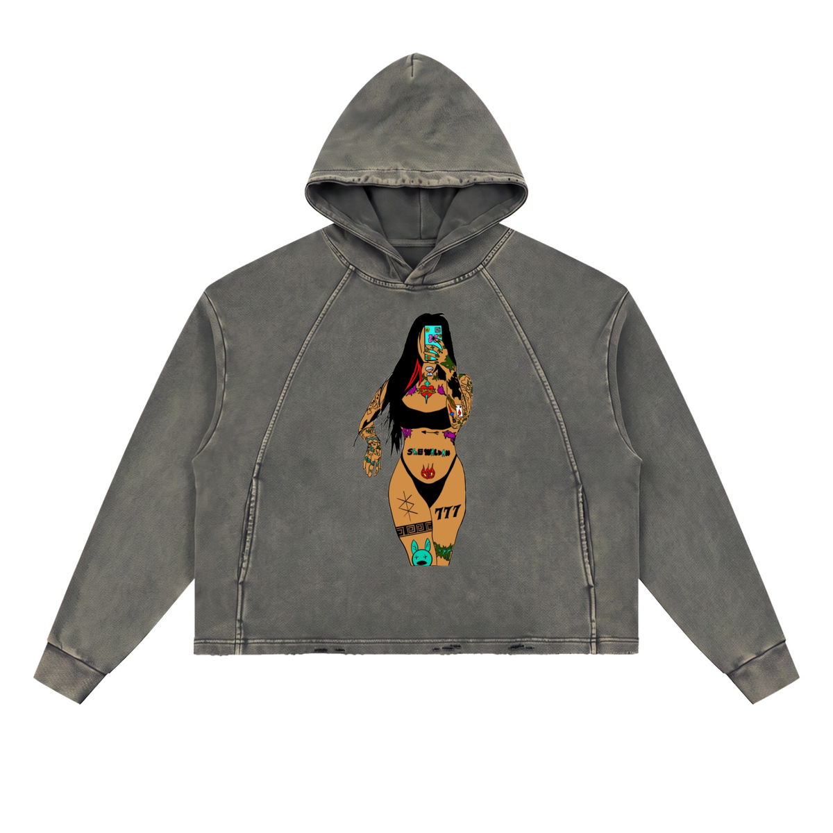 Vintage Washed Frayed-Hem Hoodie