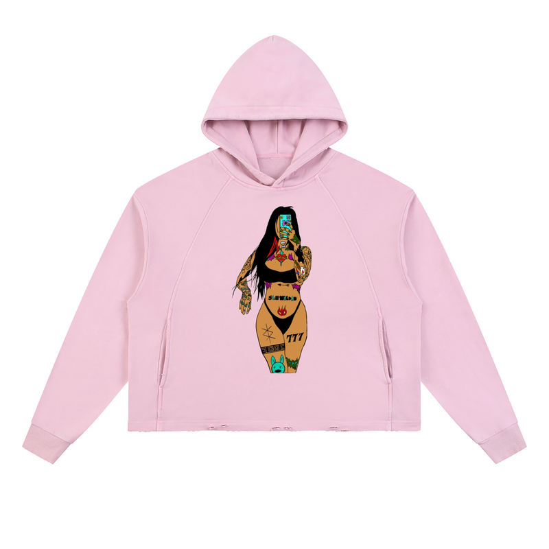 Vintage Washed Frayed-Hem Hoodie
