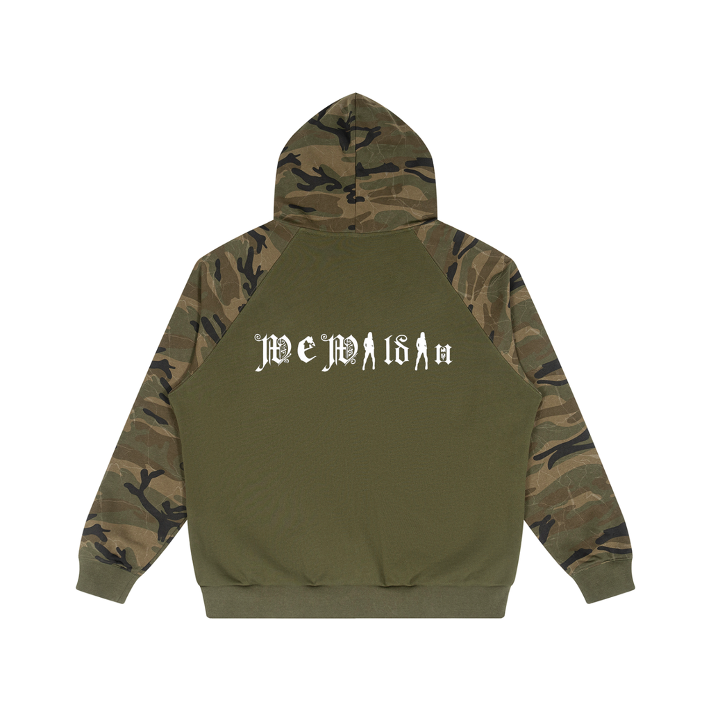 Unisex Camo-Splice Raglan Zip Hoodie