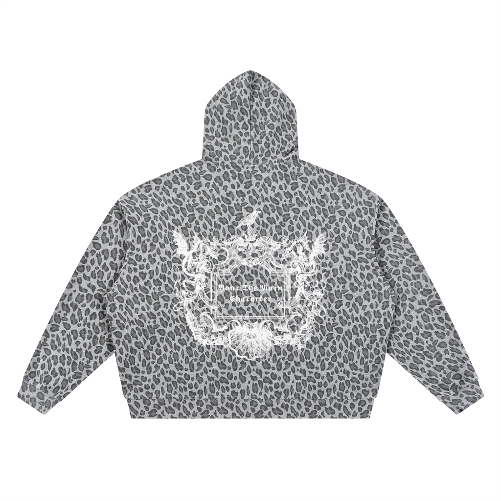 Unisex Leopard Print Waffle Full Zip Hoodie