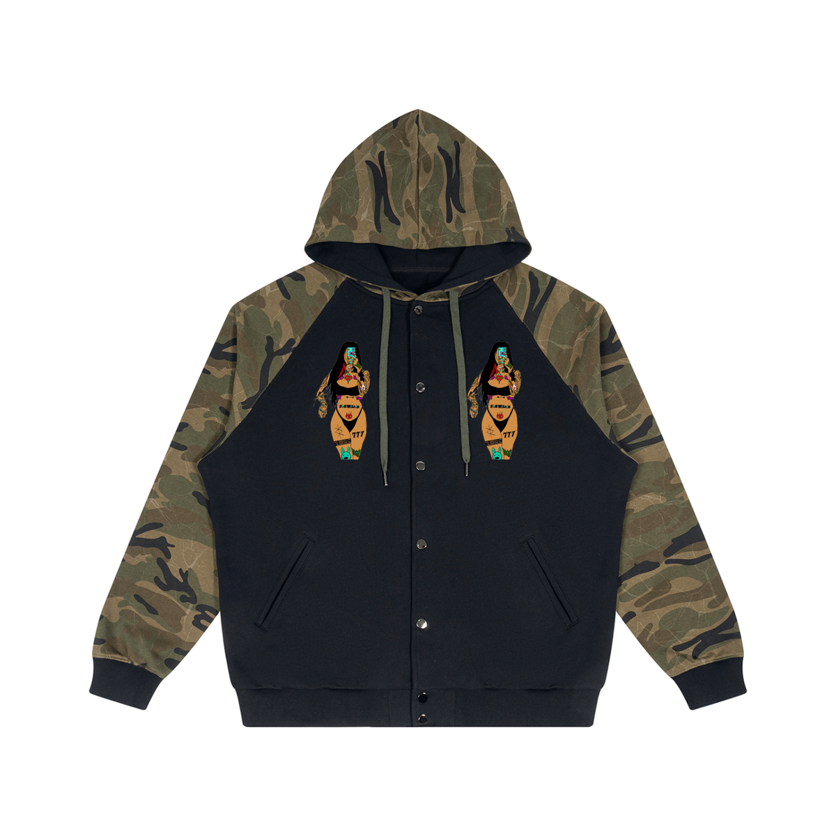 Unisex Camo-Splice Raglan Zip Hoodie
