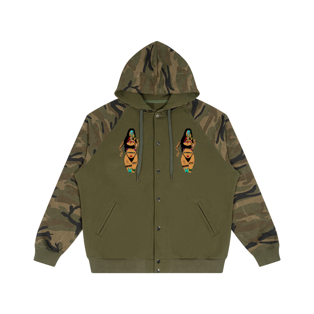Unisex Camo-Splice Raglan Zip Hoodie