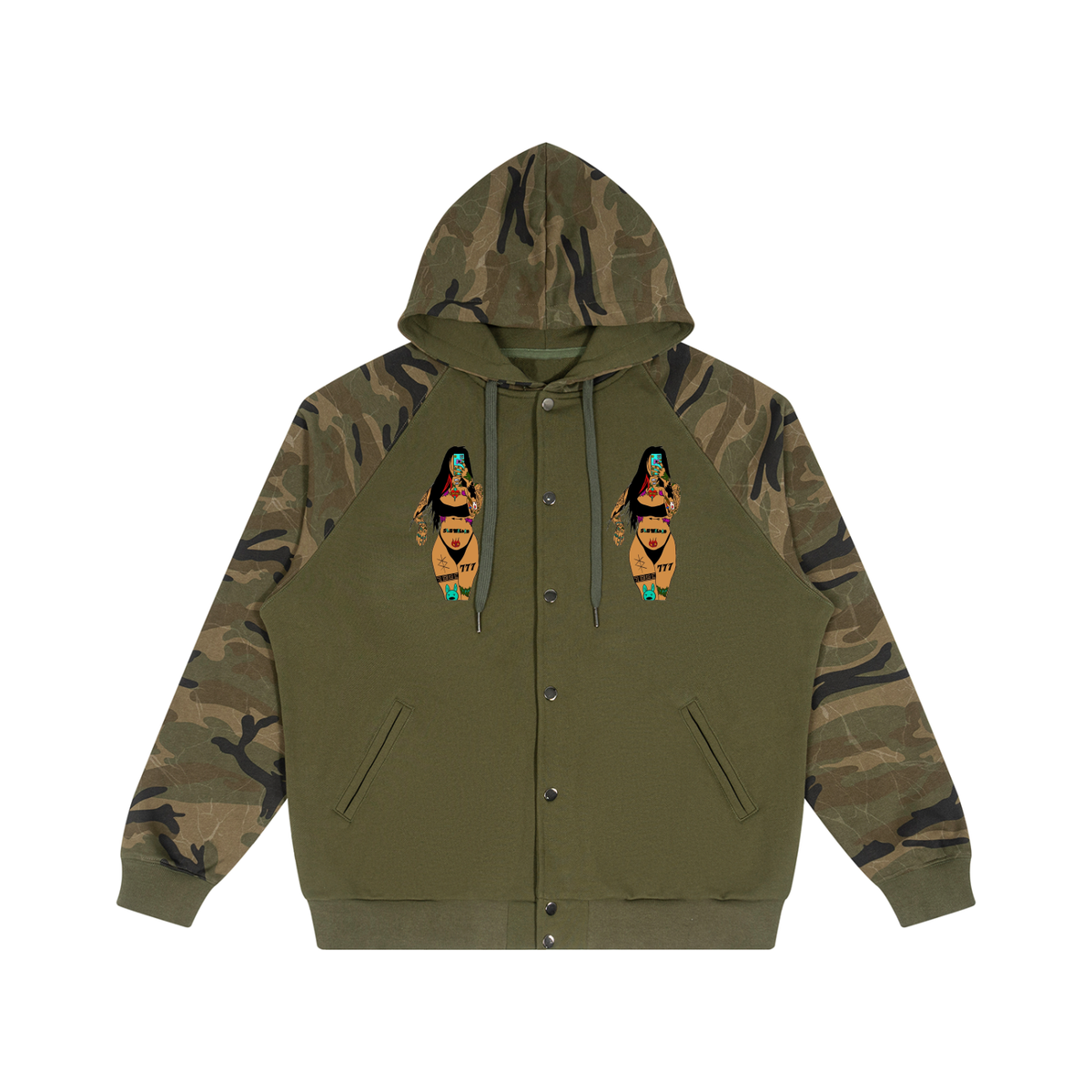 Unisex Camo-Splice Raglan Zip Hoodie