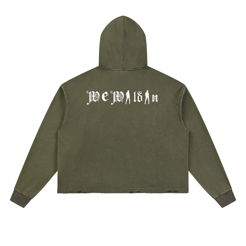 Vintage Washed Frayed-Hem Hoodie
