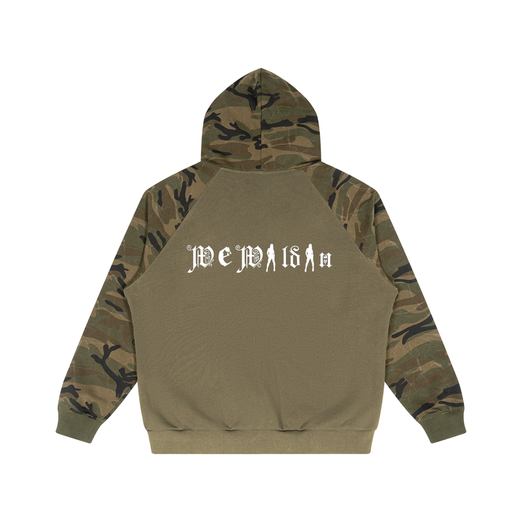 Unisex Camo-Splice Raglan Zip Hoodie