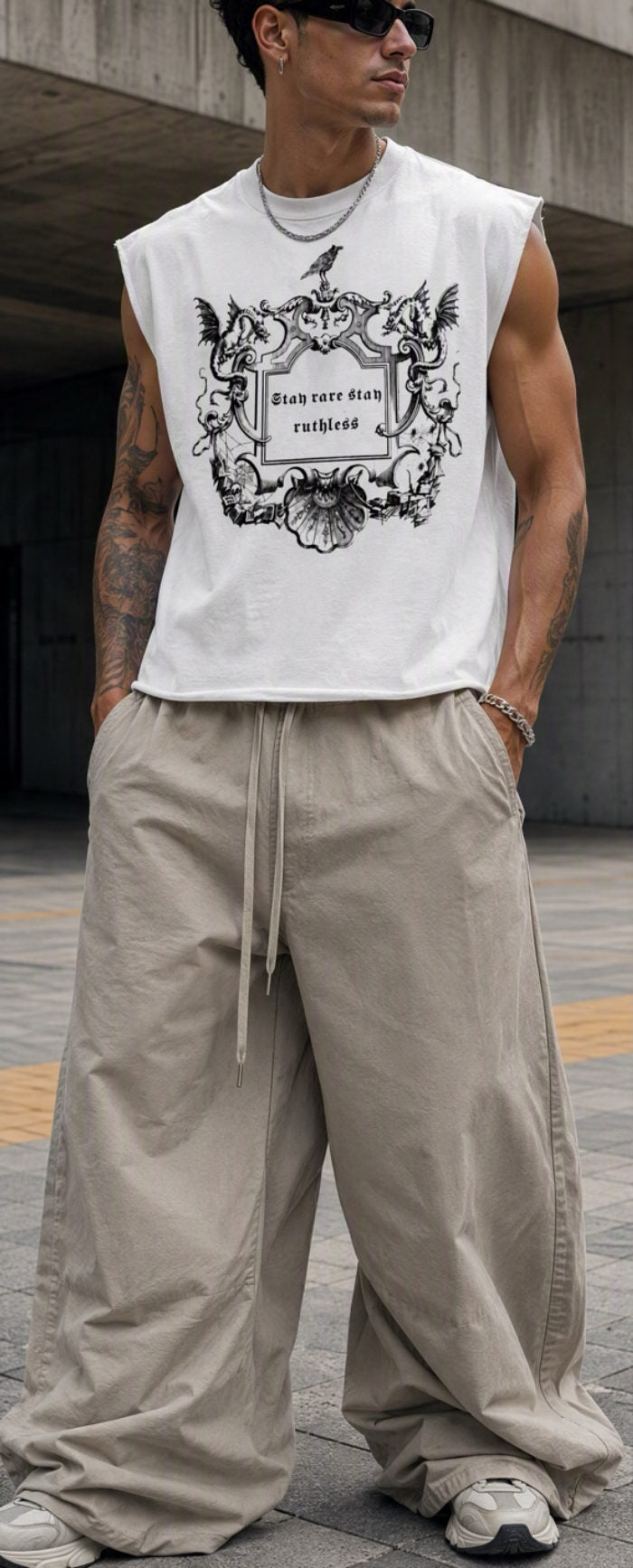 WE WILDIN French Terry Tank worn on model, front view