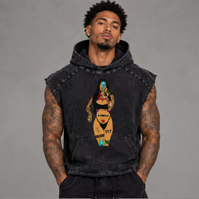 WE WILDIN Hooded Tank worn on model, front view